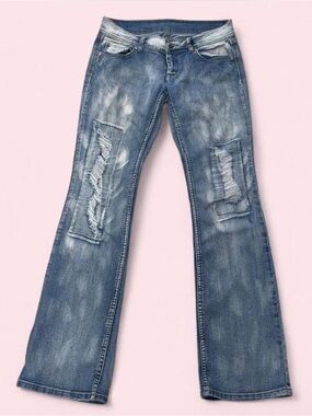 Bongo Y2K Distressed Low Rise Flare Jeans